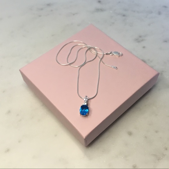 Sterling Silver Aqua Cz Necklace - Picture 7 of 16